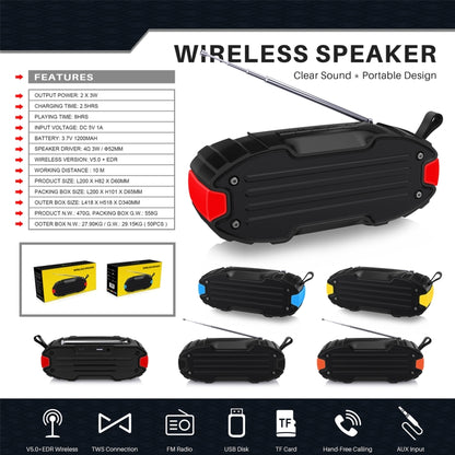 New Rixing NR-907FM TWS Outdoor Bluetooth Speaker Support Hands-free Call / FM with Handle & Antenna(Red) - Desktop Speaker by NewRixing | Online Shopping UK | buy2fix