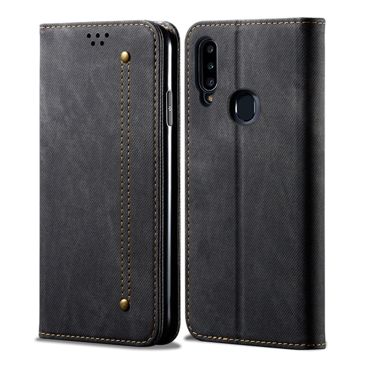 For Galaxy A20s Denim Texture Casual Style Horizontal Flip Leather Case with Holder & Card Slots & Wallet(Black) by buy2fix