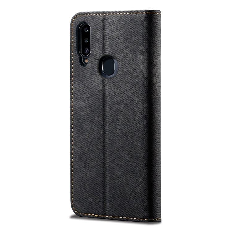 For Galaxy A20s Denim Texture Casual Style Horizontal Flip Leather Case with Holder & Card Slots & Wallet(Black) by buy2fix