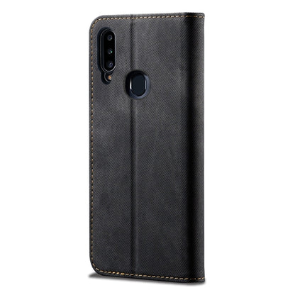 For Galaxy A20s Denim Texture Casual Style Horizontal Flip Leather Case with Holder & Card Slots & Wallet(Black) by buy2fix