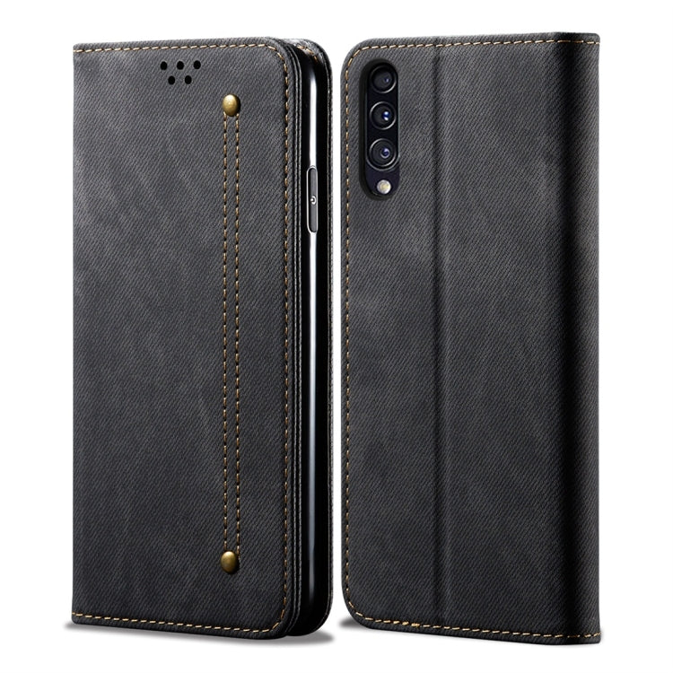 For Galaxy A50s / A50 / A30s Denim Texture Casual Style Horizontal Flip Leather Case with Holder & Card Slots & Wallet(Black) by buy2fix