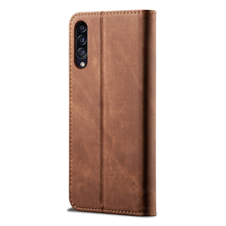 For Galaxy A50s / A50 / A30s Denim Texture Casual Style Horizontal Flip Leather Case with Holder & Card Slots & Wallet(Brown) by buy2fix