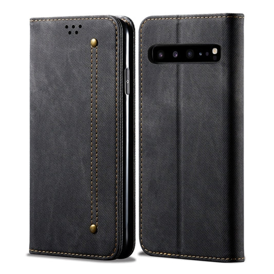 For Galaxy S10 5G Denim Texture Casual Style Horizontal Flip Leather Case with Holder & Card Slots & Wallet(Black) by buy2fix