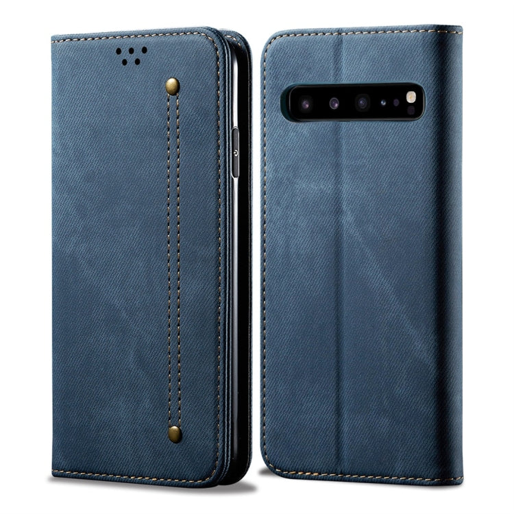 For Galaxy S10 5G Denim Texture Casual Style Horizontal Flip Leather Case with Holder & Card Slots & Wallet(Blue) by buy2fix
