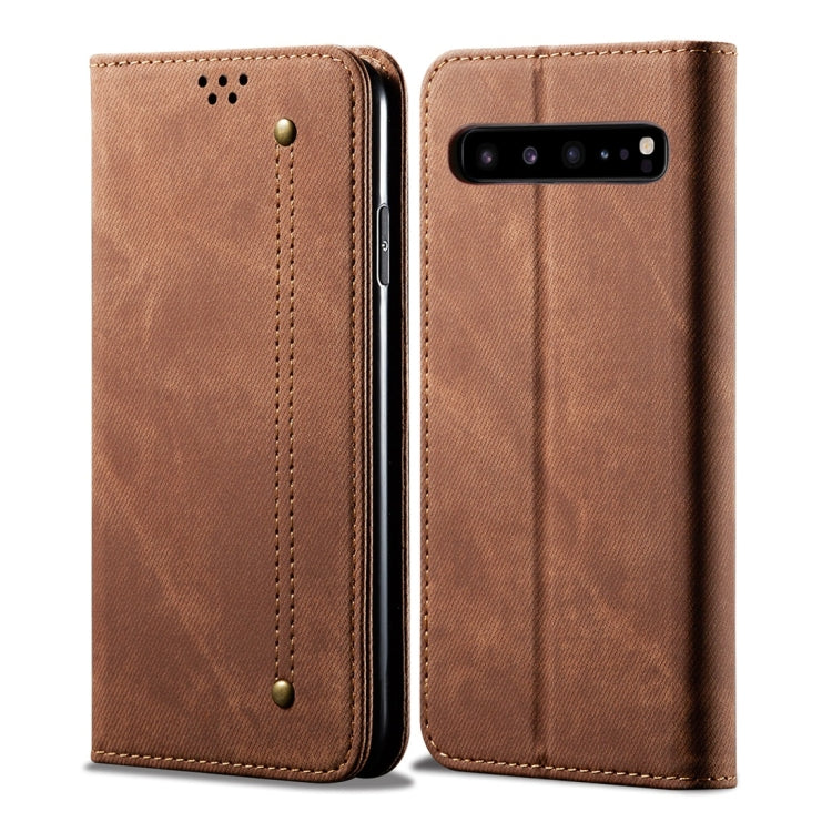 For Galaxy S10 5G Denim Texture Casual Style Horizontal Flip Leather Case with Holder & Card Slots & Wallet(Brown) by buy2fix