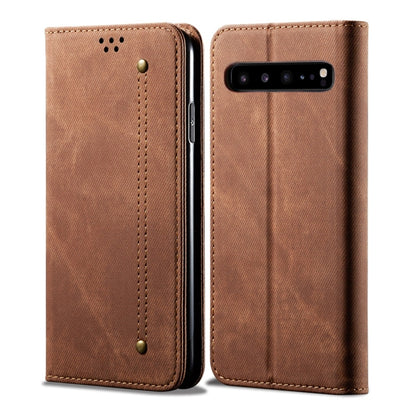 For Galaxy S10 5G Denim Texture Casual Style Horizontal Flip Leather Case with Holder & Card Slots & Wallet(Brown) by buy2fix