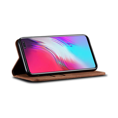 For Galaxy S10 5G Denim Texture Casual Style Horizontal Flip Leather Case with Holder & Card Slots & Wallet(Brown) by buy2fix