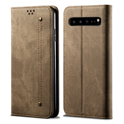 For Galaxy S10 5G Denim Texture Casual Style Horizontal Flip Leather Case with Holder & Card Slots & Wallet(Khaki) by buy2fix