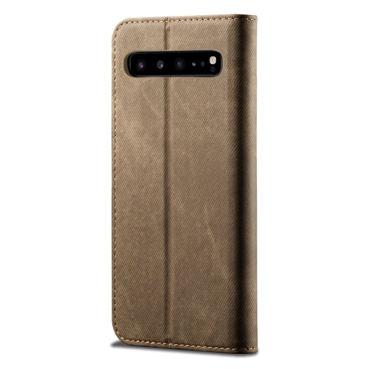 For Galaxy S10 5G Denim Texture Casual Style Horizontal Flip Leather Case with Holder & Card Slots & Wallet(Khaki) by buy2fix