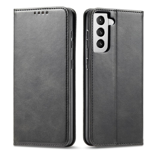 For Samsung Galaxy S21 FE Calf Texture Magnetic Horizontal Flip Leather Case with Holder & Card Slots & Wallet(Black) by buy2fix