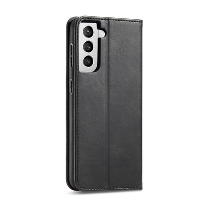 For Samsung Galaxy S21 FE Calf Texture Magnetic Horizontal Flip Leather Case with Holder & Card Slots & Wallet(Black) by buy2fix