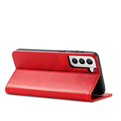 For Samsung Galaxy S21 FE Calf Texture Magnetic Horizontal Flip Leather Case with Holder & Card Slots & Wallet(Red) by buy2fix