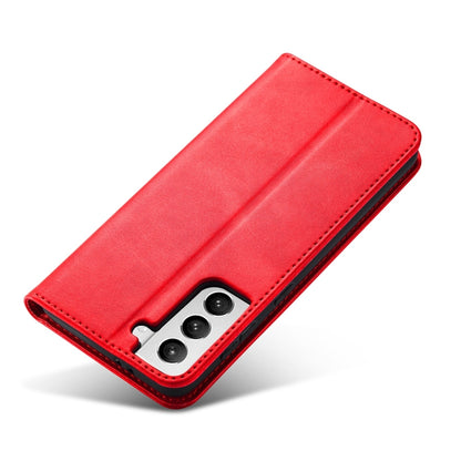 For Samsung Galaxy S21 FE Calf Texture Magnetic Horizontal Flip Leather Case with Holder & Card Slots & Wallet(Red) by buy2fix
