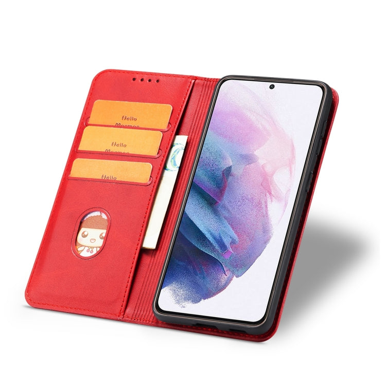 For Samsung Galaxy S21 FE Calf Texture Magnetic Horizontal Flip Leather Case with Holder & Card Slots & Wallet(Red) by buy2fix