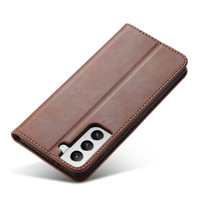For Samsung Galaxy S21 FE Calf Texture Magnetic Horizontal Flip Leather Case with Holder & Card Slots & Wallet(Brown) by buy2fix