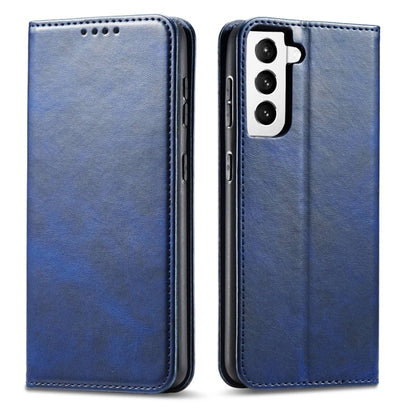 For Samsung Galaxy S21 FE Calf Texture Magnetic Horizontal Flip Leather Case with Holder & Card Slots & Wallet(Blue) by buy2fix