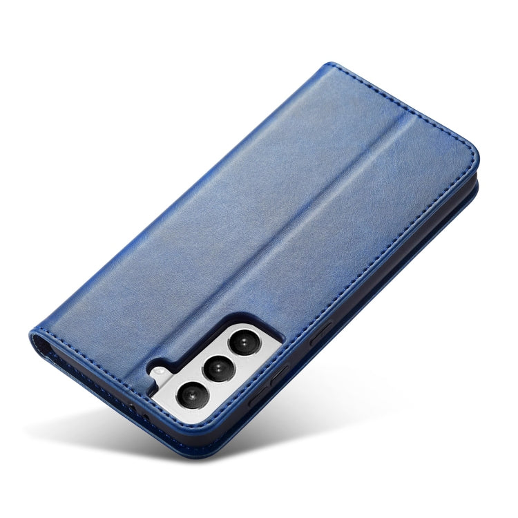 For Samsung Galaxy S21 FE Calf Texture Magnetic Horizontal Flip Leather Case with Holder & Card Slots & Wallet(Blue) by buy2fix
