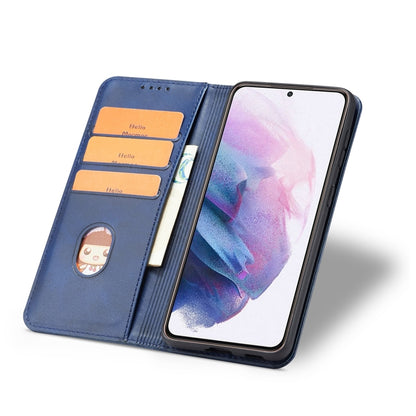 For Samsung Galaxy S21 FE Calf Texture Magnetic Horizontal Flip Leather Case with Holder & Card Slots & Wallet(Blue) by buy2fix