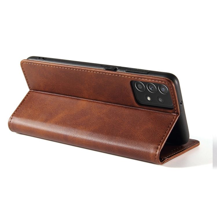 For Samsung Galaxy A52 5G / 4G Calf Texture Magnetic Horizontal Flip Leather Case with Holder & Card Slots & Wallet(Brown) by buy2fix