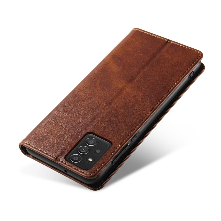 For Samsung Galaxy A52 5G / 4G Calf Texture Magnetic Horizontal Flip Leather Case with Holder & Card Slots & Wallet(Brown) by buy2fix