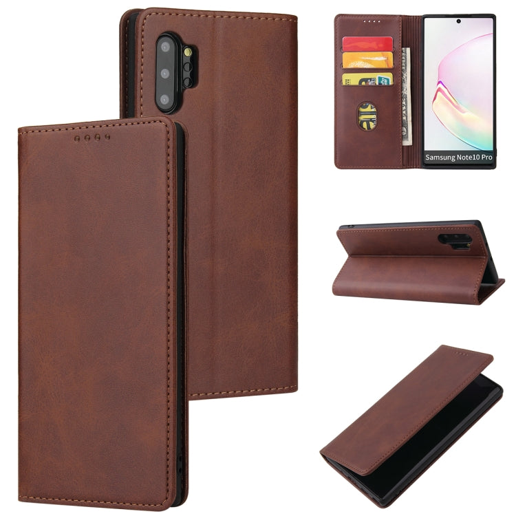 For Samsung Galaxy Note10+ Calf Texture Magnetic Horizontal Flip Leather Case with Holder & Card Slots & Wallet(Brown) by buy2fix
