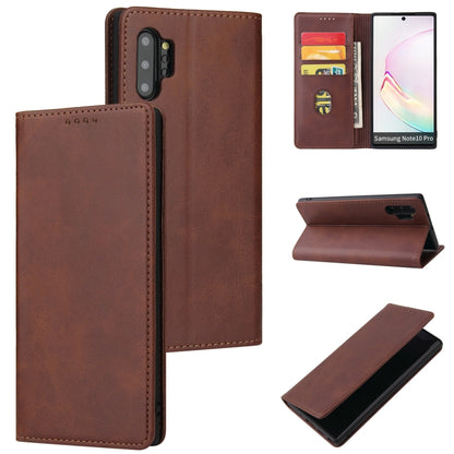 For Samsung Galaxy Note10+ Calf Texture Magnetic Horizontal Flip Leather Case with Holder & Card Slots & Wallet(Brown) by buy2fix