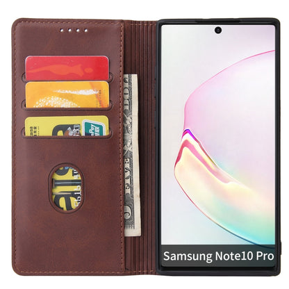 For Samsung Galaxy Note10+ Calf Texture Magnetic Horizontal Flip Leather Case with Holder & Card Slots & Wallet(Brown) by buy2fix