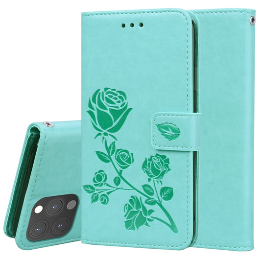 For iPhone 13 Pro Rose Embossed Horizontal Flip PU Leather Case with Holder & Card Slots & Wallet (Green) - iPhone 13 Pro Cases by buy2fix | Online Shopping UK | buy2fix