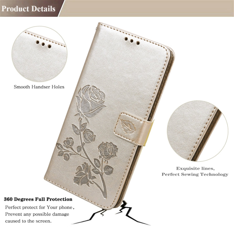 For iPhone 13 Pro Max Rose Embossed Horizontal Flip PU Leather Case with Holder & Card Slots & Wallet (Gold) - iPhone 13 Pro Max Cases by buy2fix | Online Shopping UK | buy2fix