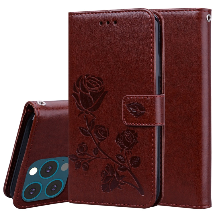 For iPhone 13 Pro Max Rose Embossed Horizontal Flip PU Leather Case with Holder & Card Slots & Wallet (Brown) - iPhone 13 Pro Max Cases by buy2fix | Online Shopping UK | buy2fix