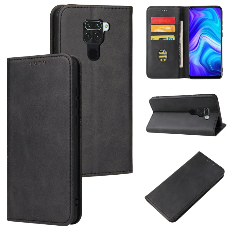 For Xiaomi Redmi Note 9 Calf Texture Magnetic Horizontal Flip Leather Case with Holder & Card Slots & Wallet(Black) - Xiaomi Cases by buy2fix | Online Shopping UK | buy2fix