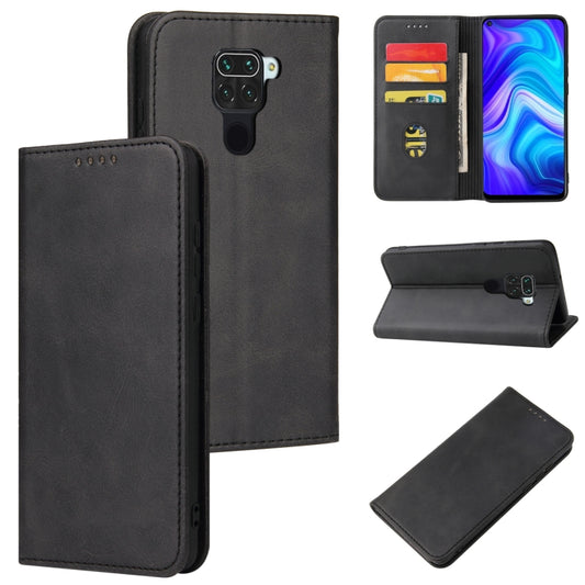 For Xiaomi Redmi Note 9 Calf Texture Magnetic Horizontal Flip Leather Case with Holder & Card Slots & Wallet(Black) - Xiaomi Cases by buy2fix | Online Shopping UK | buy2fix