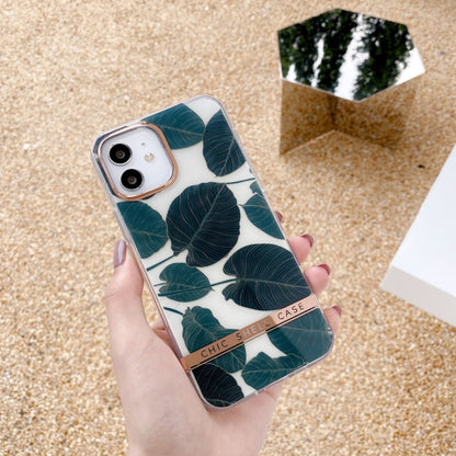 For iPhone 13 High Translucent Electroplating Flower Pattern TPU + PC Shockproof Case(Banana Leaf) by buy2fix