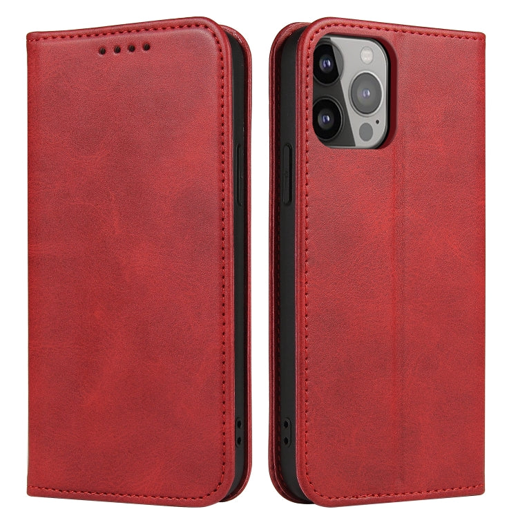 For iPhone 12 Pro Max Calf Texture Magnetic Horizontal Flip Leather Case with Holder & Card Slots & Wallet(Red) - iPhone 12 Pro Max Cases by buy2fix | Online Shopping UK | buy2fix