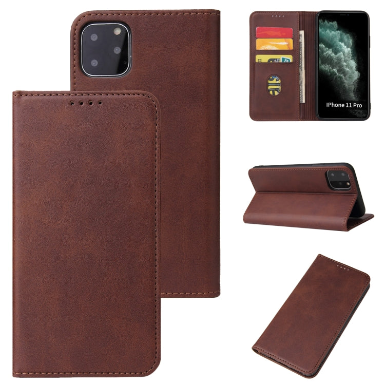 For iPhone 11 Calf Texture Magnetic Horizontal Flip Leather Case with Holder & Card Slots & Wallet (Brown) - iPhone 11 Cases by buy2fix | Online Shopping UK | buy2fix