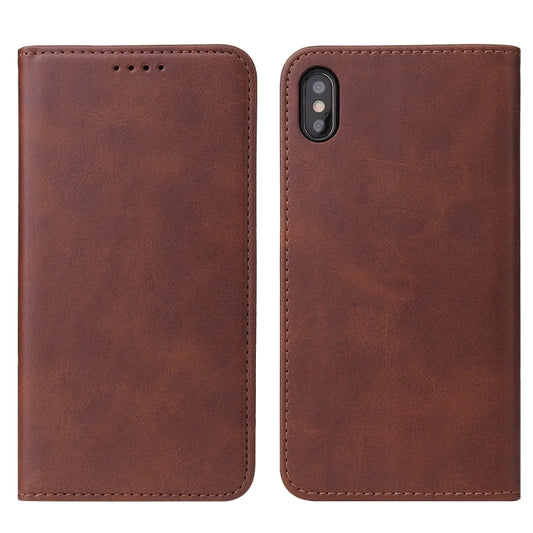 For iPhone X / XS Calf Texture Magnetic Horizontal Flip Leather Case with Holder & Card Slots & Wallet(Brown) by buy2fix