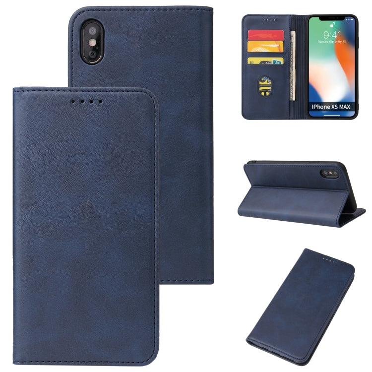 For iPhone XS Max Calf Texture Magnetic Horizontal Flip Leather Case with Holder & Card Slots & Wallet(Blue) by buy2fix