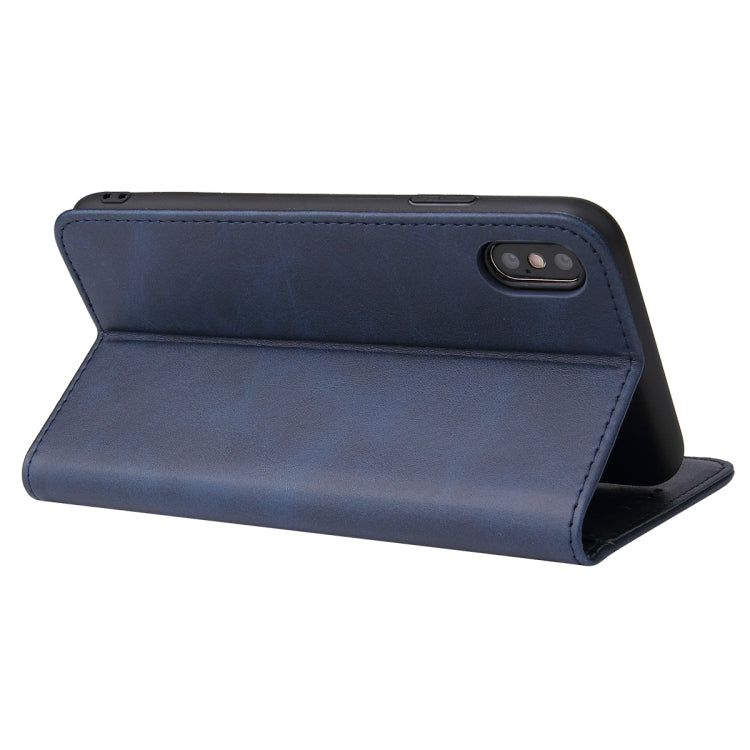 For iPhone XS Max Calf Texture Magnetic Horizontal Flip Leather Case with Holder & Card Slots & Wallet(Blue) by buy2fix
