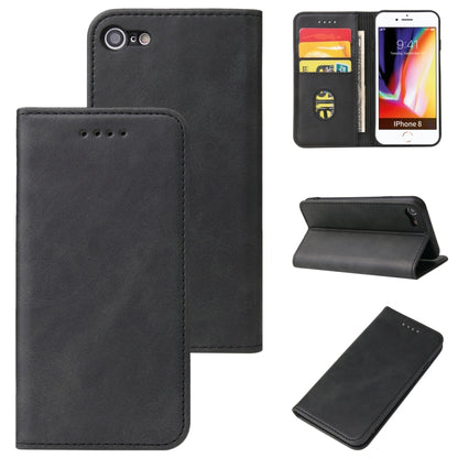 For iPhone SE 2022 / SE 2020 / 8 / 7 Calf Texture Magnetic Horizontal Flip Leather Case with Holder & Card Slots & Wallet(Black) - iPhone SE 2022 / 2020 / 8 / 7 Cases by buy2fix | Online Shopping UK | buy2fix