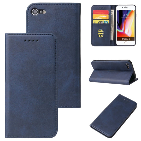 For iPhone SE 2022 / SE 2020 / 8 / 7 Calf Texture Magnetic Horizontal Flip Leather Case with Holder & Card Slots & Wallet(Blue)