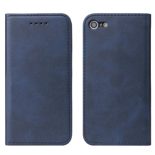 For iPhone SE 2022 / SE 2020 / 8 / 7 Calf Texture Magnetic Horizontal Flip Leather Case with Holder & Card Slots & Wallet(Blue) by buy2fix