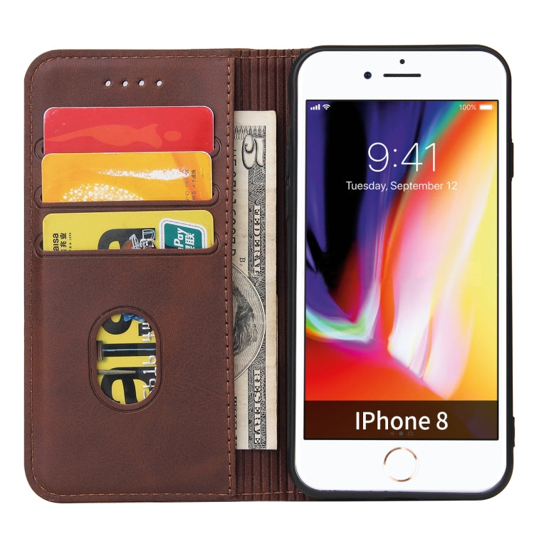 For iPhone SE 2022 / SE 2020 / 8 / 7 Calf Texture Magnetic Horizontal Flip Leather Case with Holder & Card Slots & Wallet(Brown) - iPhone SE 2022 / 2020 / 8 / 7 Cases by buy2fix | Online Shopping UK | buy2fix