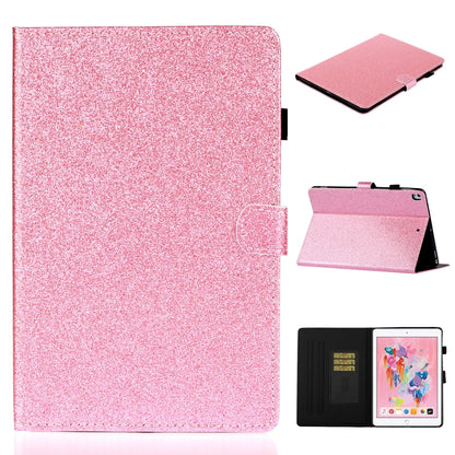 For iPad 10.2 / 10.5 Varnish Glitter Powder Horizontal Flip Leather Case with Holder & Card Slot(Pink) - iPad 10.2 Cases by buy2fix | Online Shopping UK | buy2fix
