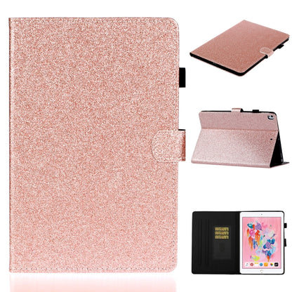 For iPad 10.2 / 10.5 Varnish Glitter Powder Horizontal Flip Leather Case with Holder & Card Slot(Rose Gold) - iPad 10.2 Cases by buy2fix | Online Shopping UK | buy2fix