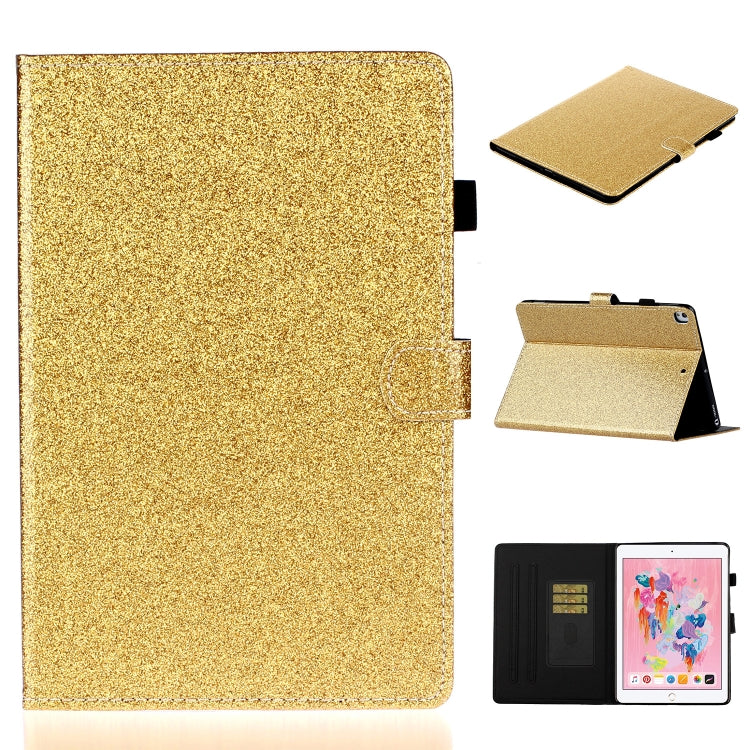 For iPad 10.2 / 10.5 Varnish Glitter Powder Horizontal Flip Leather Case with Holder & Card Slot(Gold) - iPad 10.2 Cases by buy2fix | Online Shopping UK | buy2fix