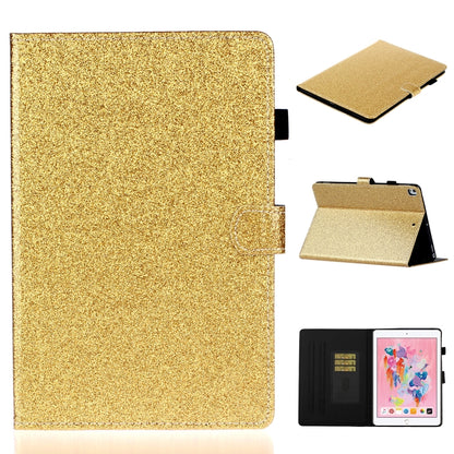 For iPad 10.2 / 10.5 Varnish Glitter Powder Horizontal Flip Leather Case with Holder & Card Slot(Gold) - iPad 10.2 Cases by buy2fix | Online Shopping UK | buy2fix