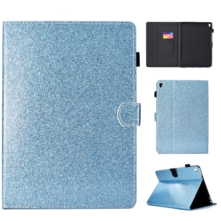 For iPad Pro 9.7 Varnish Glitter Powder Horizontal Flip Leather Case with Holder & Card Slot(Blue) - iPad Pro 9.7 inch Cases by buy2fix | Online Shopping UK | buy2fix