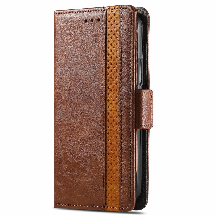 For Samsung Galaxy A20 CaseNeo Business Splicing Dual Magnetic Buckle Horizontal Flip PU Leather Case with Holder & Card Slots & Wallet(Brown) by buy2fix