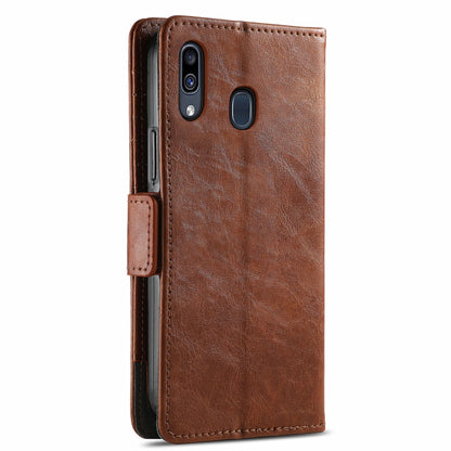 For Samsung Galaxy A20 CaseNeo Business Splicing Dual Magnetic Buckle Horizontal Flip PU Leather Case with Holder & Card Slots & Wallet(Brown) by buy2fix