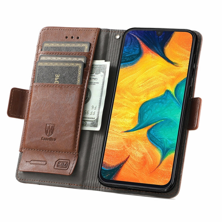 For Samsung Galaxy A20 CaseNeo Business Splicing Dual Magnetic Buckle Horizontal Flip PU Leather Case with Holder & Card Slots & Wallet(Brown) by buy2fix
